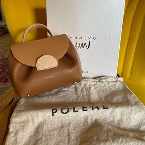 Authentic Polene Numero Un Nano Camel Trio Convertible Crossbody Leather Bag